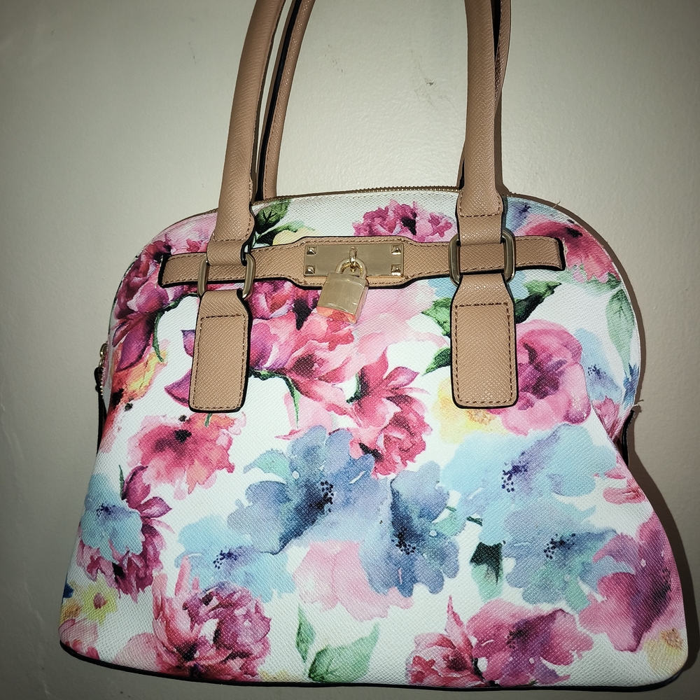 Floral Women's Bag with Tan Handles